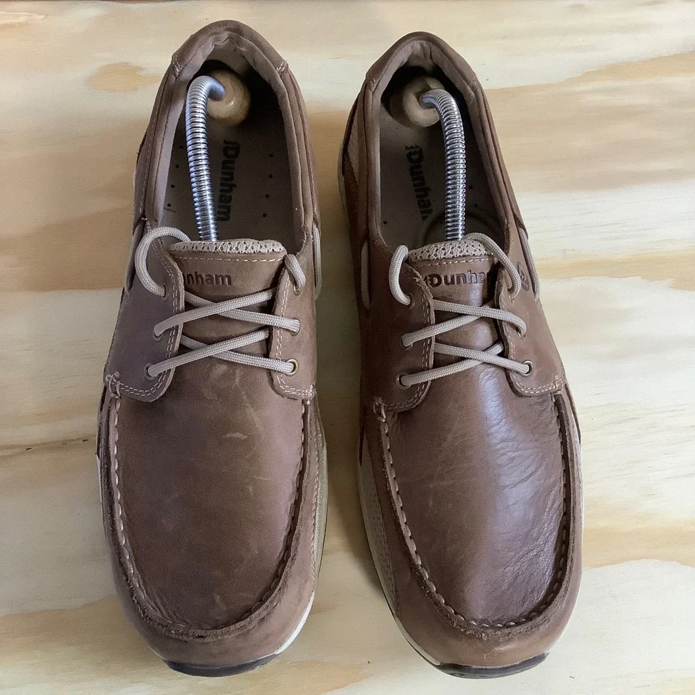 Dunham Captain MCN410TN Mens Tan Leather Mesh Boat Shoes Size 10 6E Extra Wide